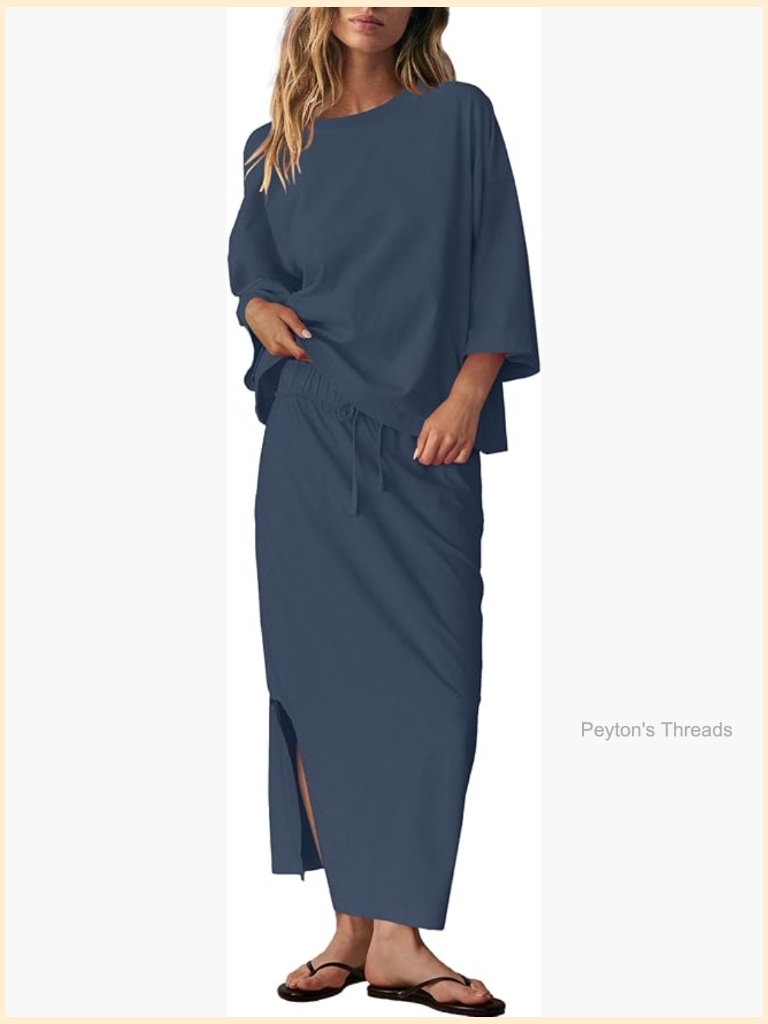 2 Piece Skirt Set Casual Lounge Set Maxi Dress With Pockets Back Vented Tops